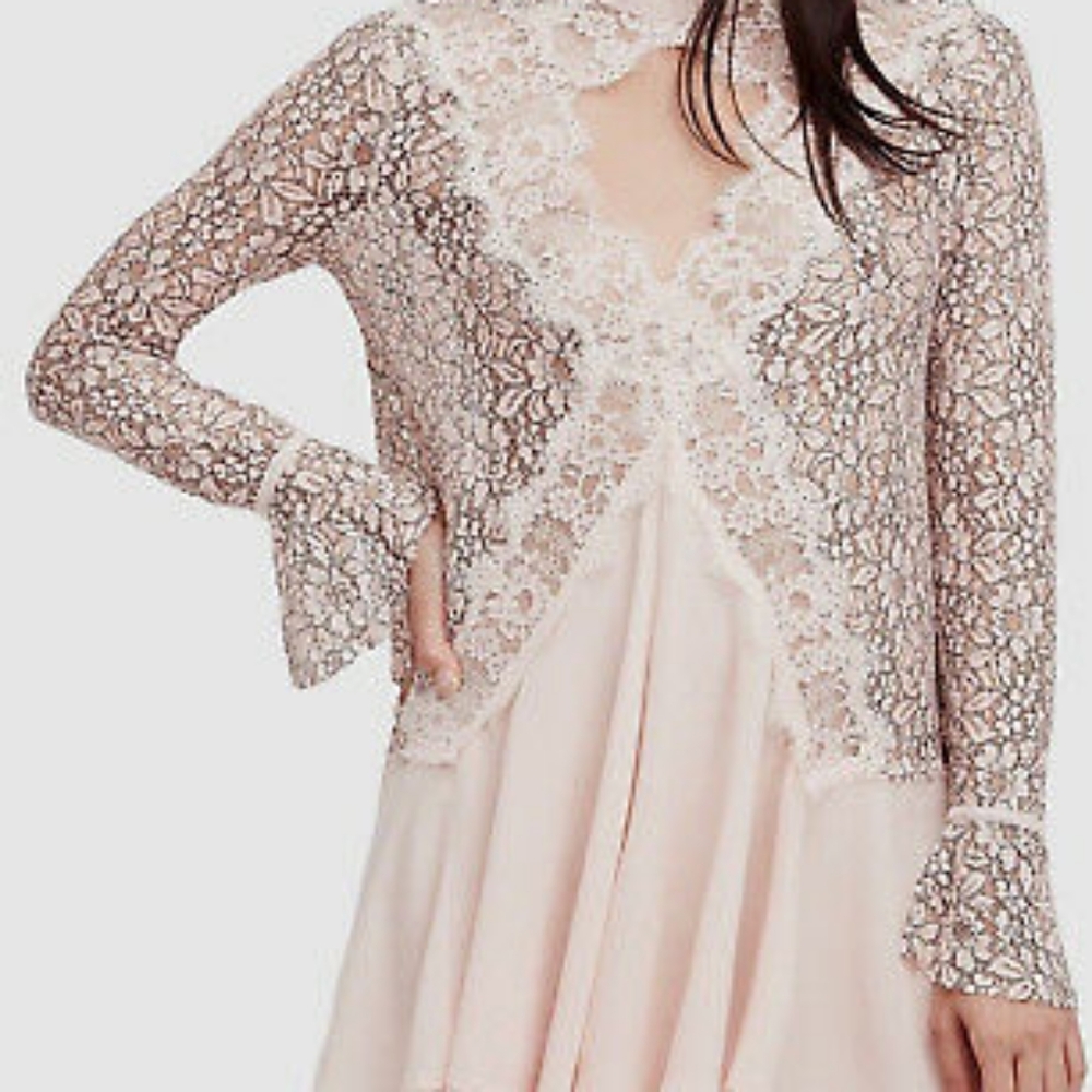 Free People White Lace Tunic Cardi